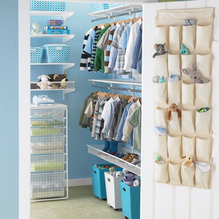 kids closet with door shoe organizer