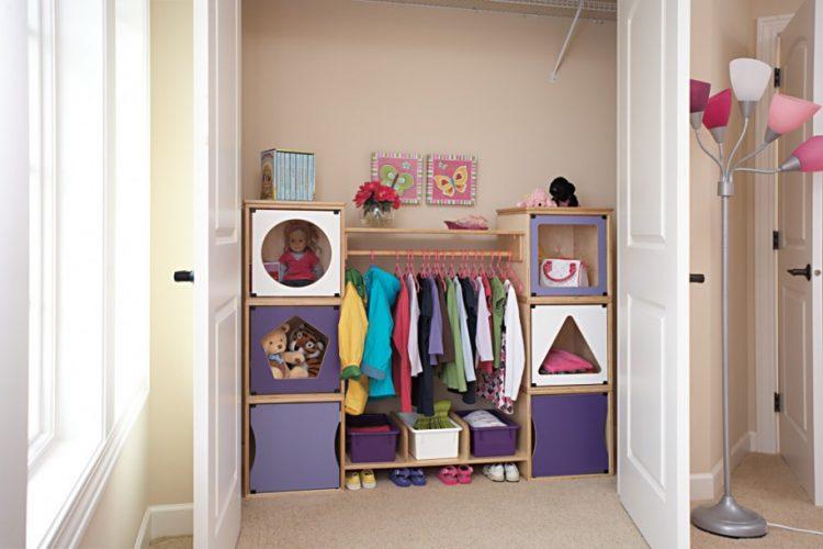 colorful closet organization for kid's closet