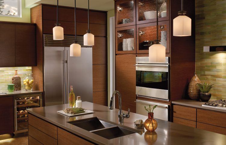 kitchen island with design hanging lamps