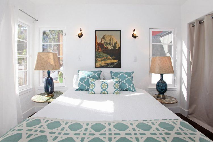 bedroom with light blue color scheme