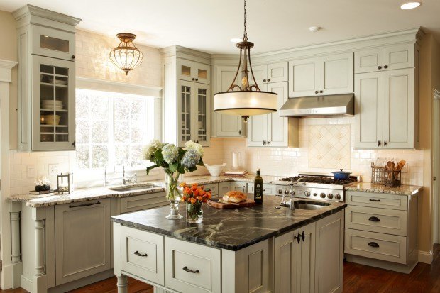 beautiful hanging lamp in kitchen