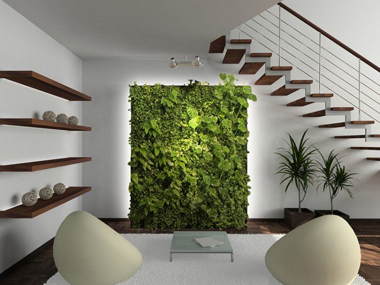 interior living space with green wall