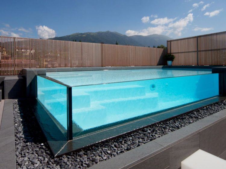 luxury glass swimming pool