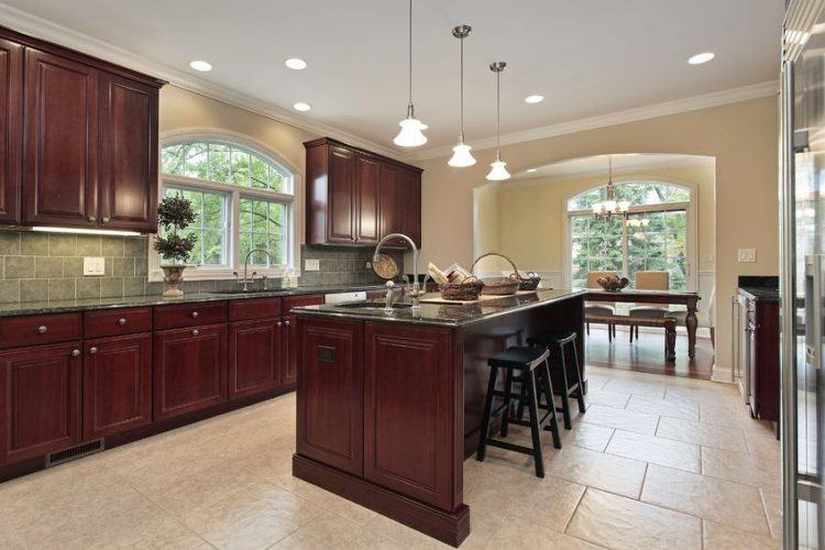 beautiful modern kitchen with hanging lamps