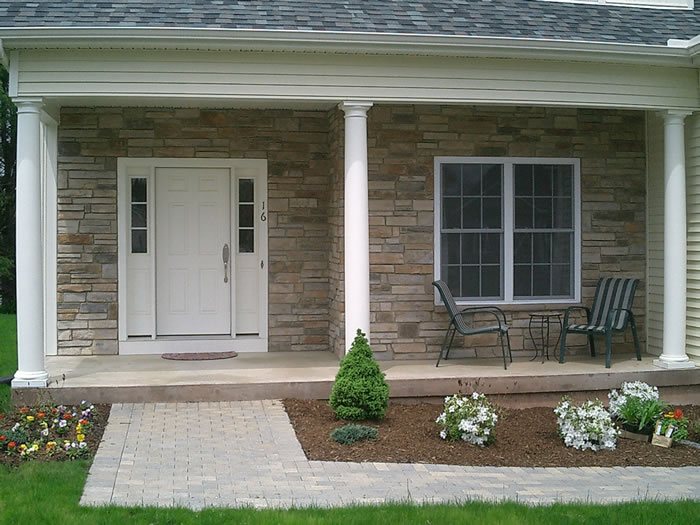 large flat stone porch