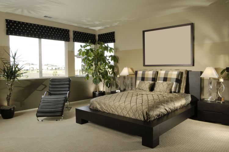 master bedroom with brown color scheme