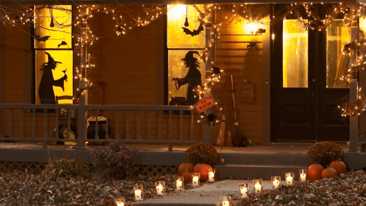 spooky halloween decorations with witch