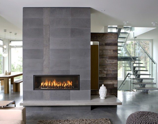 modern living room with cool fireplace