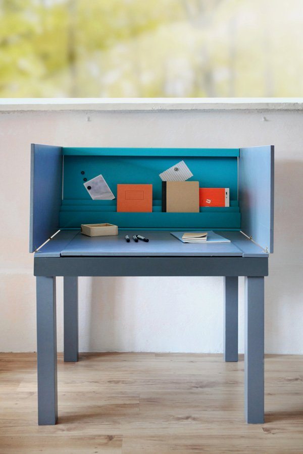 tiny and trendy blue desk