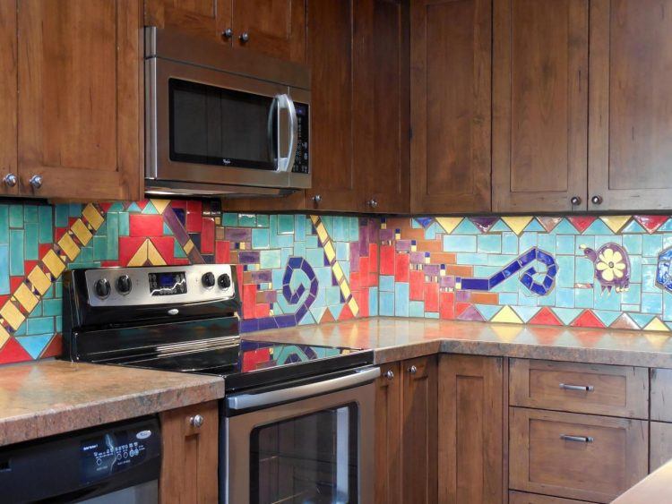 kitchen backsplash with colorful designs