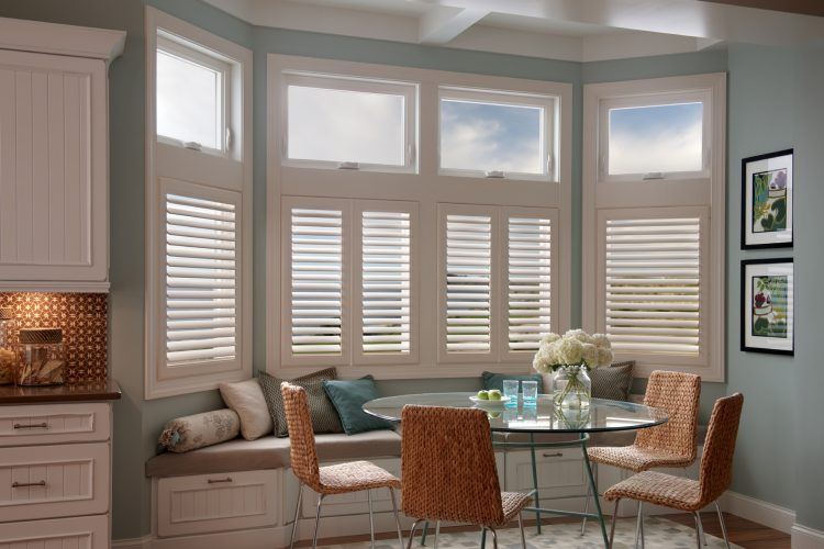 kitchen with white shutters