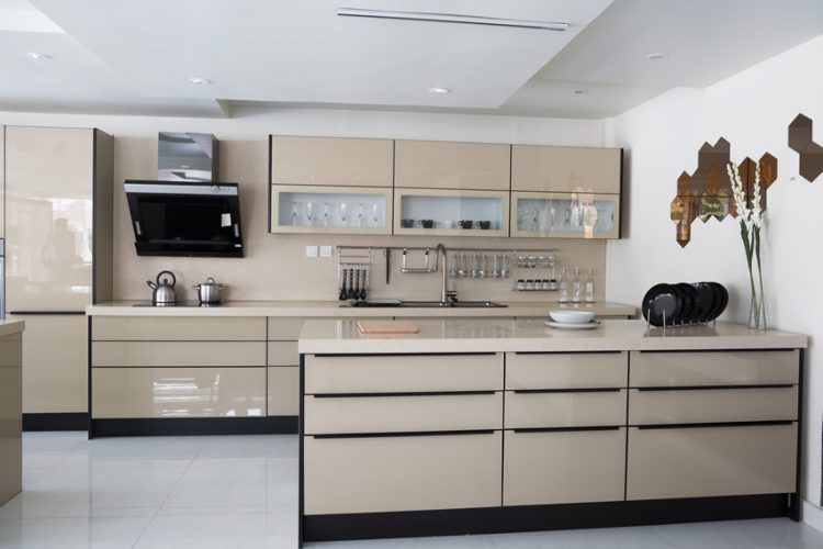 polished tan kitchen cabinets