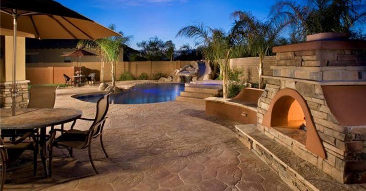 concrete patio near swimming pool