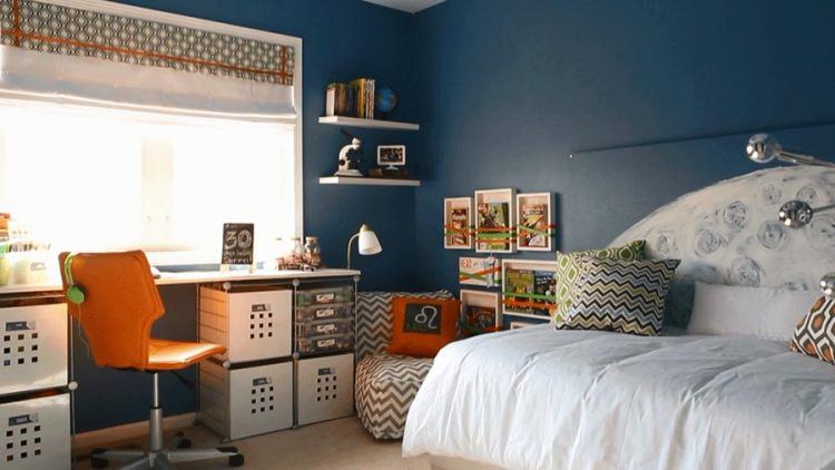 bedroom with blue wall