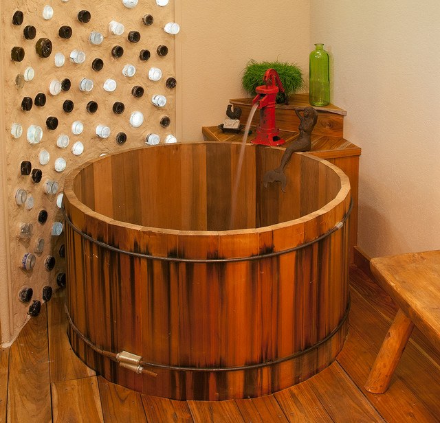 beautiful wooden round bathrub