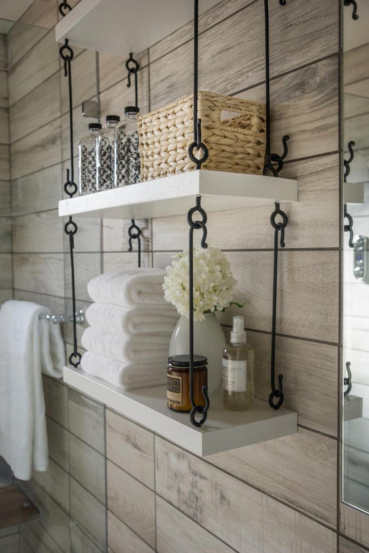 white hanging bathroom shelf