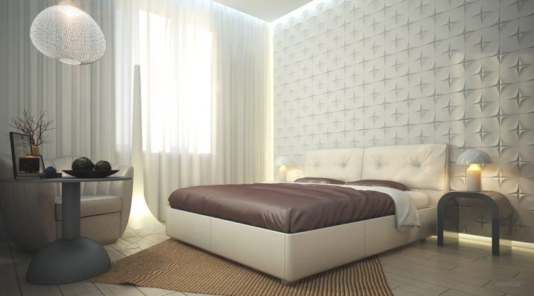 bedroom with simple wallpaper