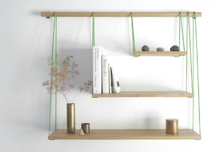 three flat hanging shelves