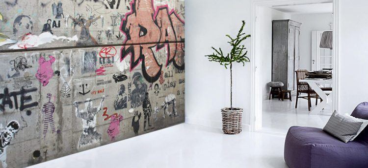 urban style wall art in living room