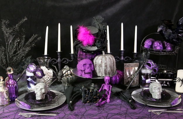 whimsical halloween table with purple