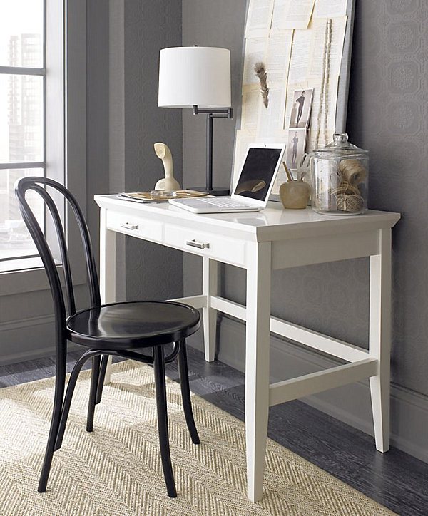 simple white desk with black chair