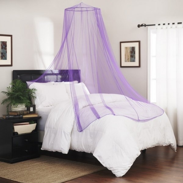 hoop canopy bed with purple net