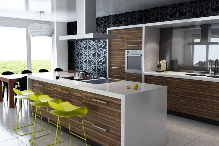 contemporary kitchen with bright chairs