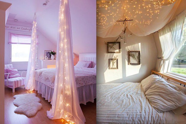 beautiful canopy bed with lights