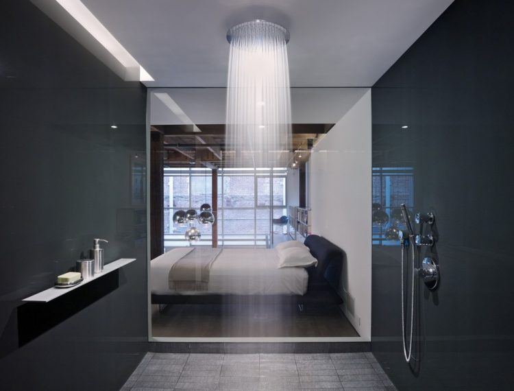 large modern shower with rain shower head