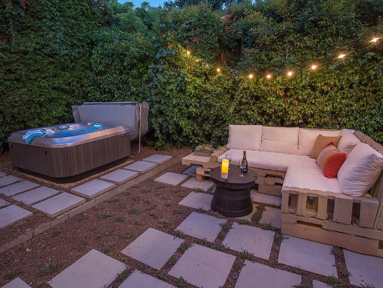 simple backyard design with hot tub