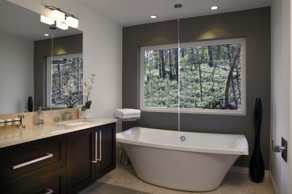 unique bath tub near window