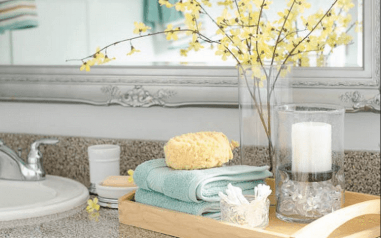 tray with towel and sponge