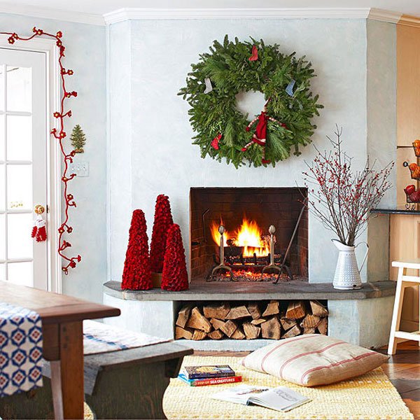 beautiful fireplace with christmas decorations