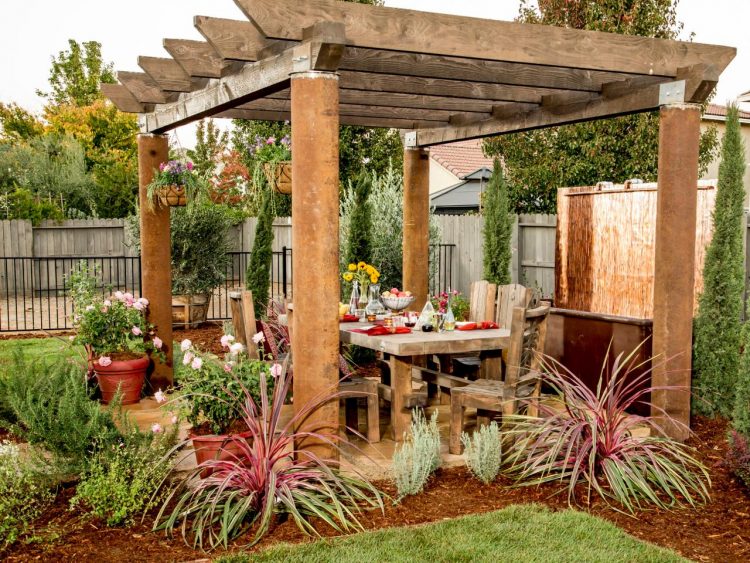 beautiful backyard dining area