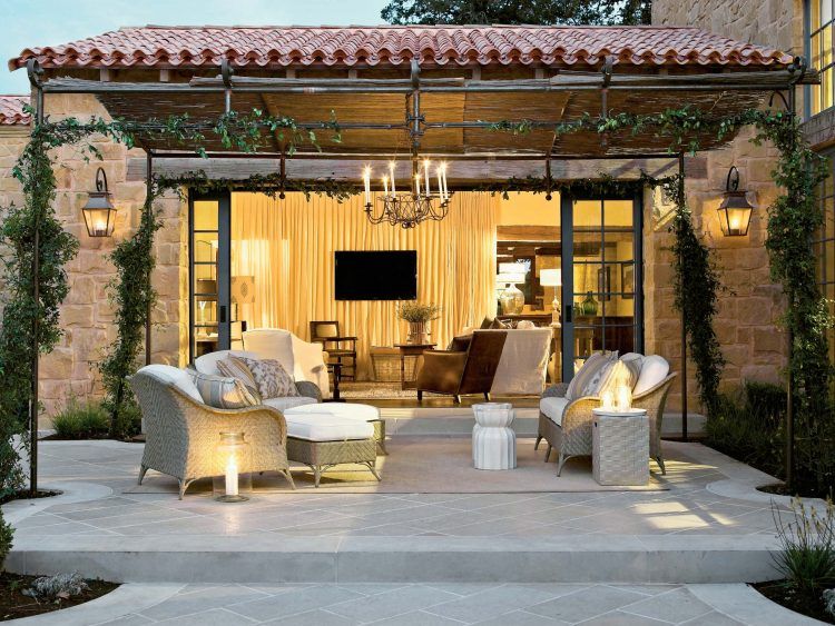 patio with nice chandelier 