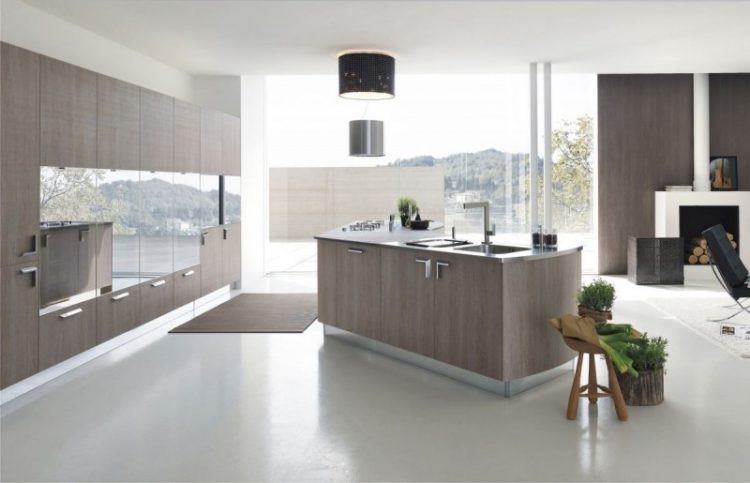 kitchen with glass wall and great view