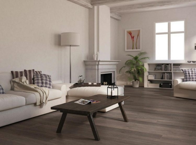 living room with gray laminate flooring