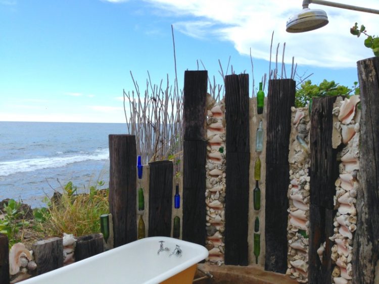 seaside outdoor shower and tub