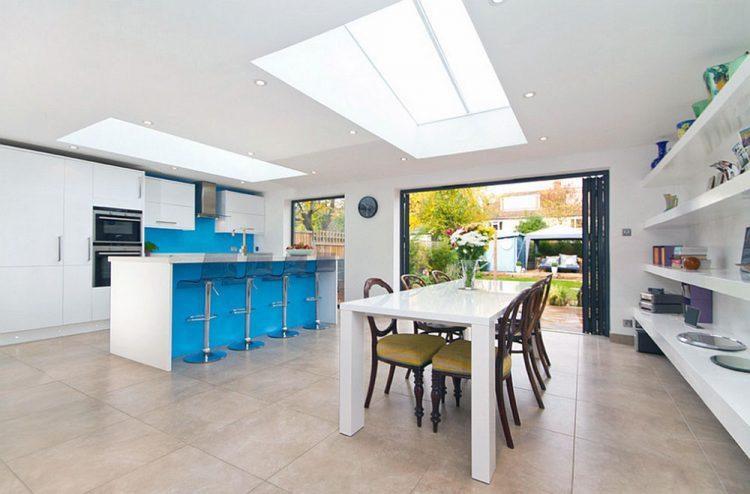 kitchen with blue paint