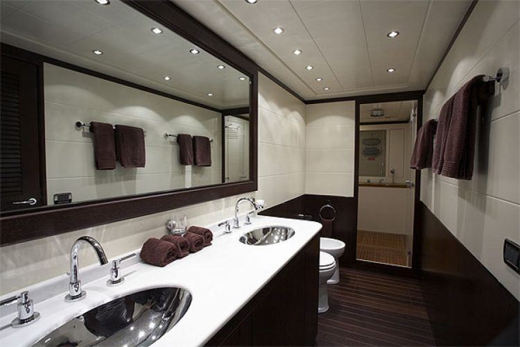 master bathroom with with large mirror