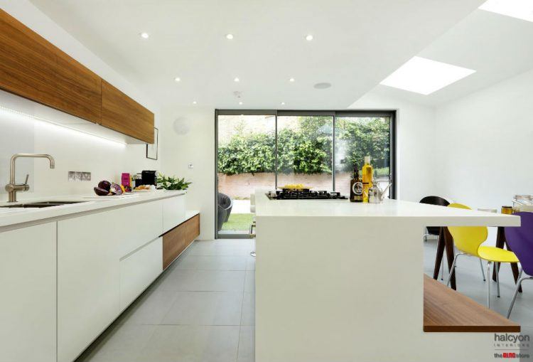 modern kitchen with sliding door