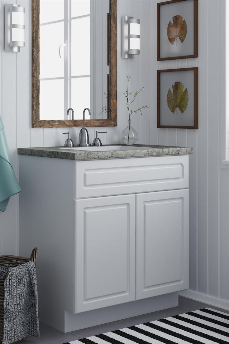 bathroom vanity with gray counter