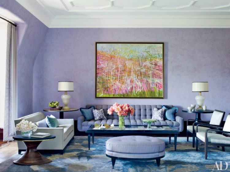 beautiful purple living room with wall art