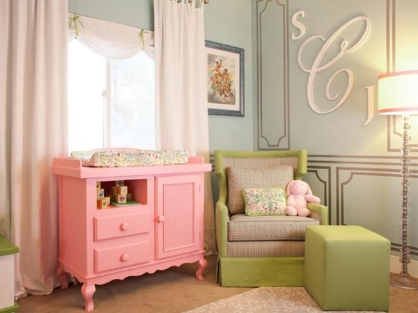 pink and green baby room