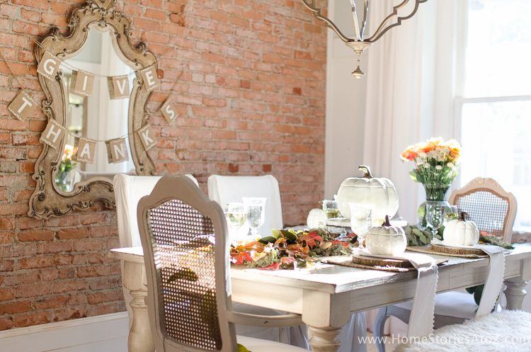 beautiful thanksgiving table setting with white pumpkin