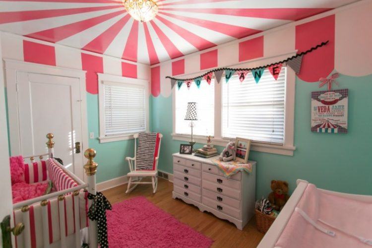 bright circus themed baby room