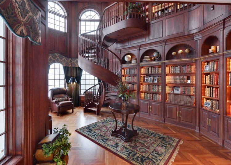 beautiful wooden home library