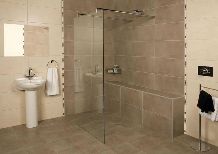 attractive shower with stone tile