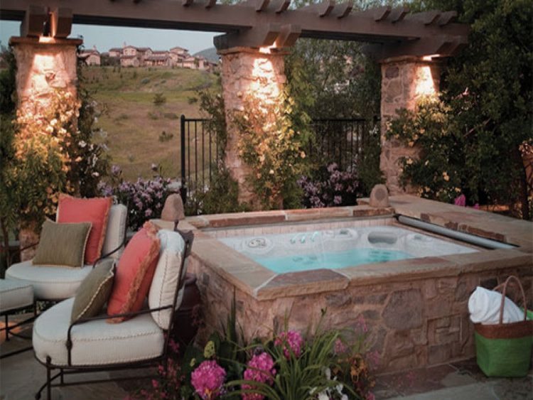 beautiful hot tub on backyard patio