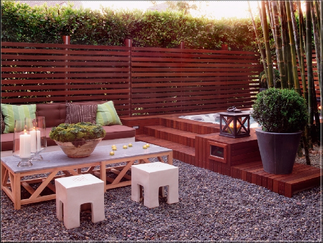 beautiful backyard area with hot tub